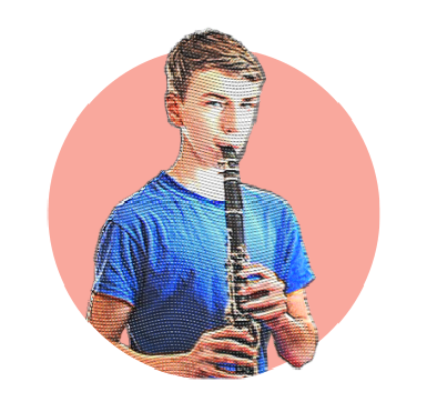 Student playing clarinet at lesson